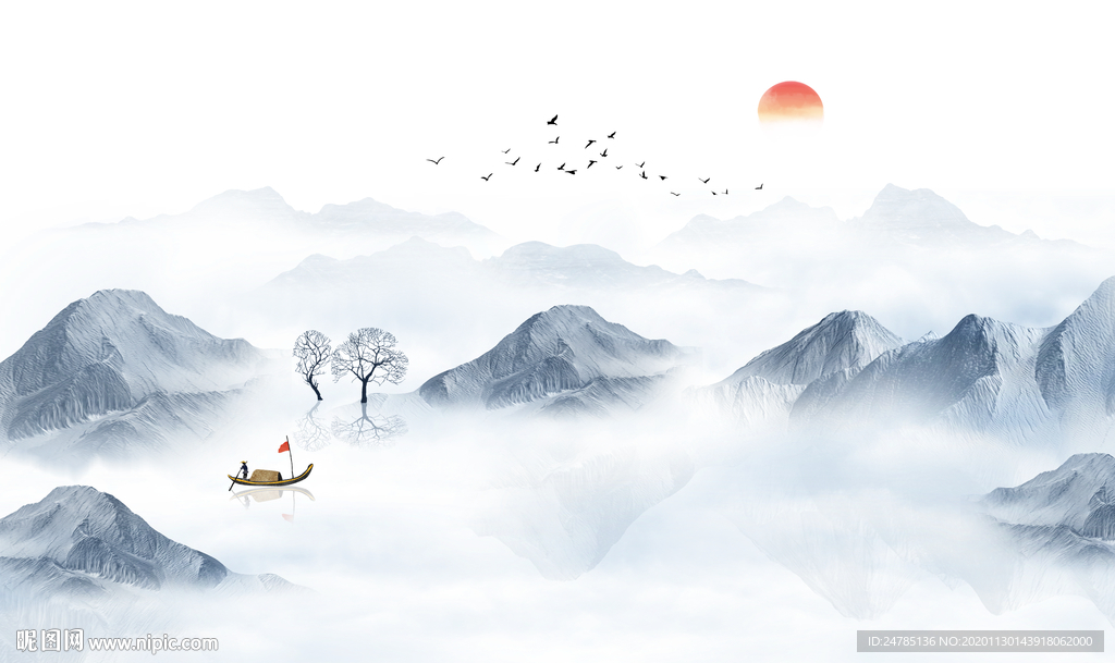 中式水墨山水画