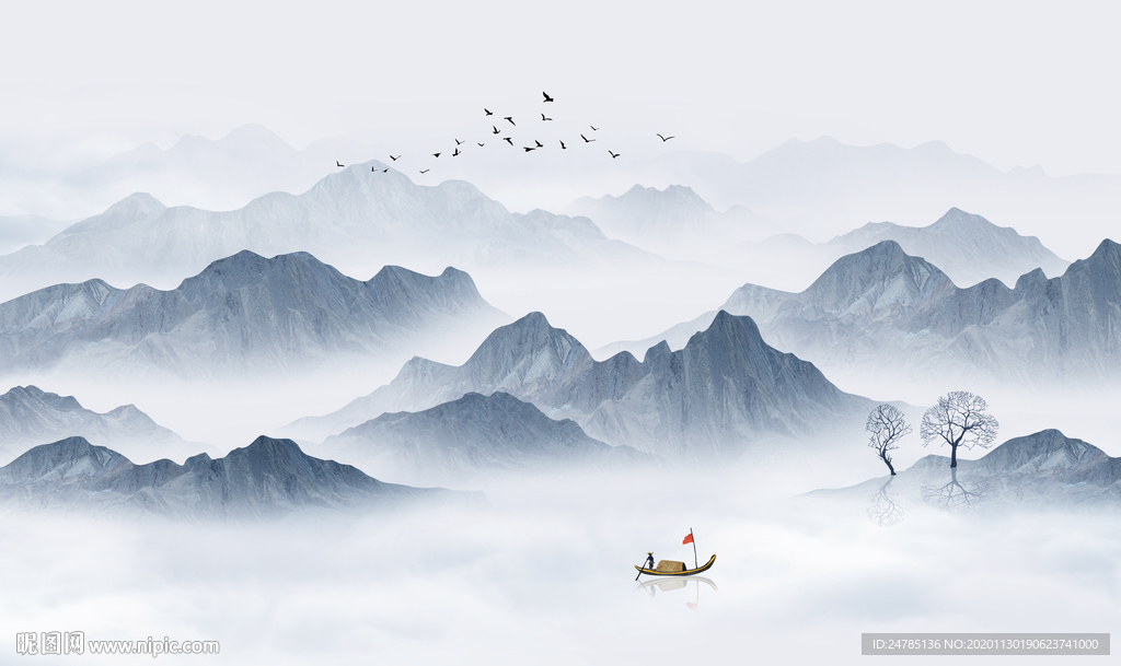 中式水墨山水画