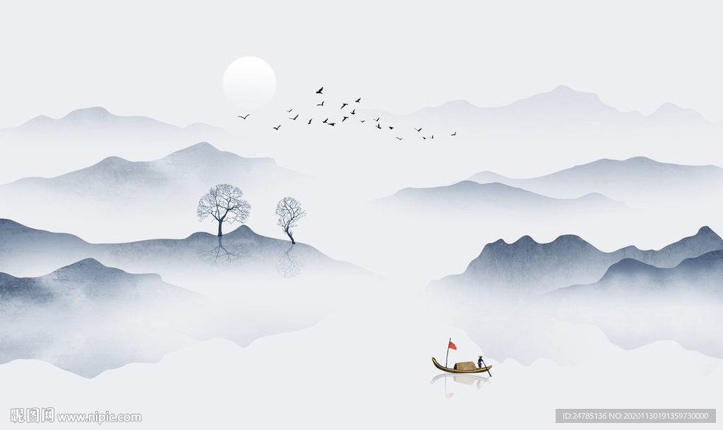 中式水墨山水画