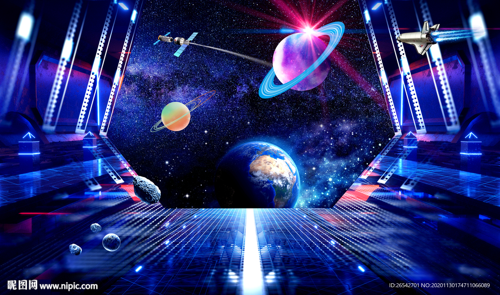 空间站太空舱宇宙星空背景墙