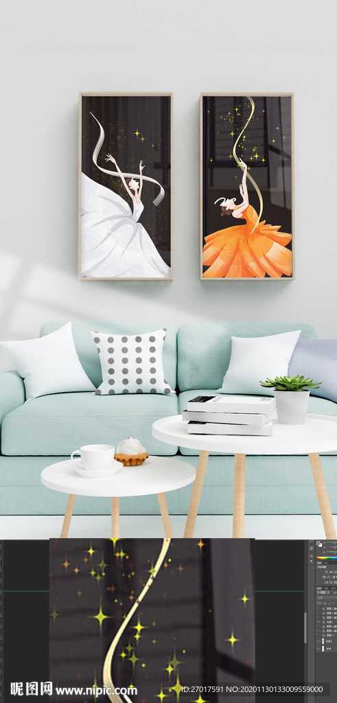 抽象唯美芭蕾黑金装饰画