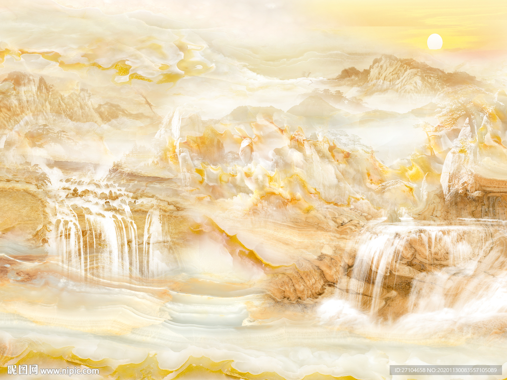 流水生财大理石背景墙