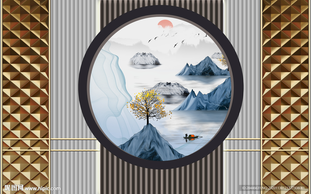 轻奢新中式组合背景墙