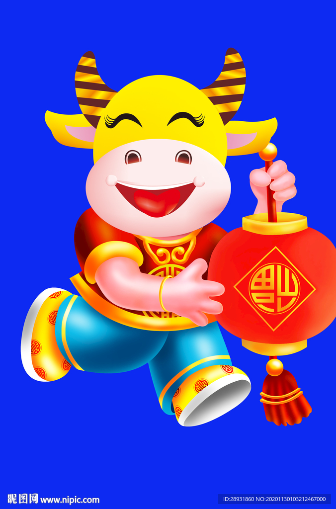 卡通牛牛年牛年门画牛年门贴