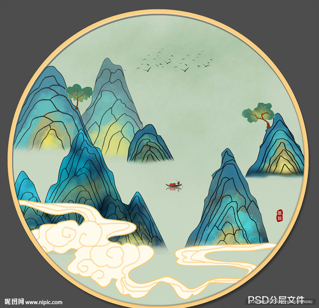 意境圆形山水画