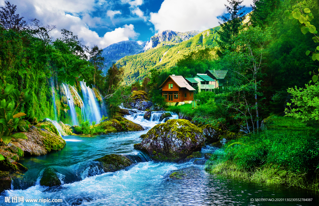 山水风景画 流水生财