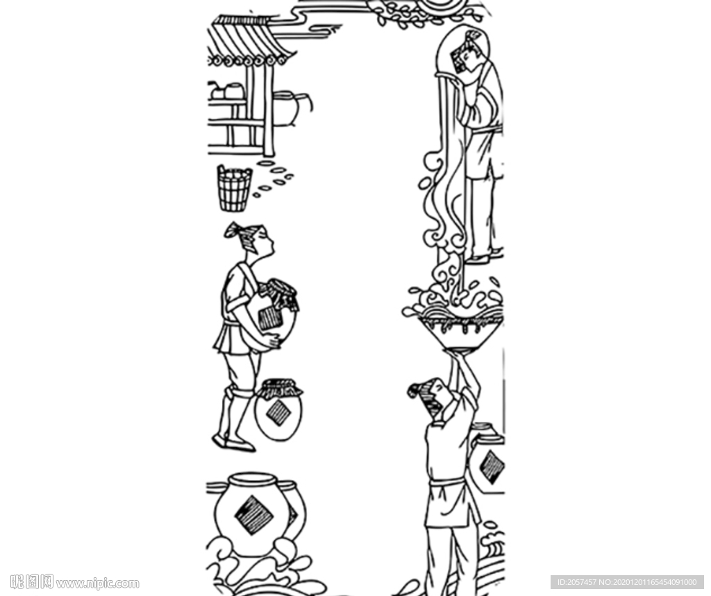 酿酒 线描 绘画酒坛