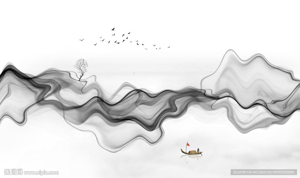中式意境水墨画
