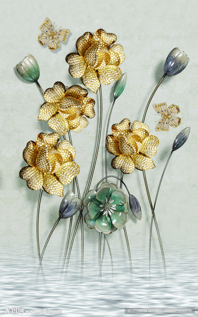 花开富贵3D立体珠宝花玄关