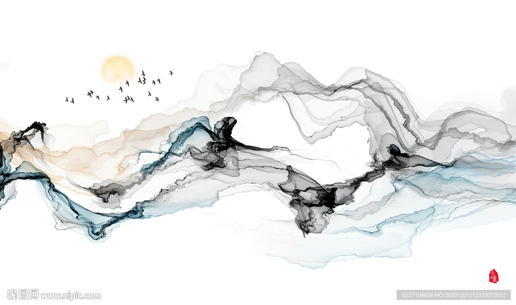 新中式抽象线条背景墙