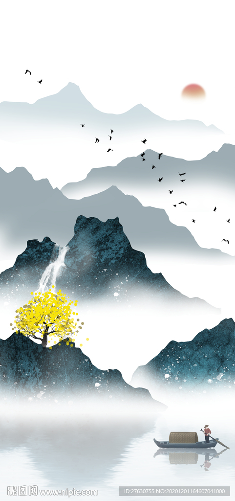 新中式山水玄关画