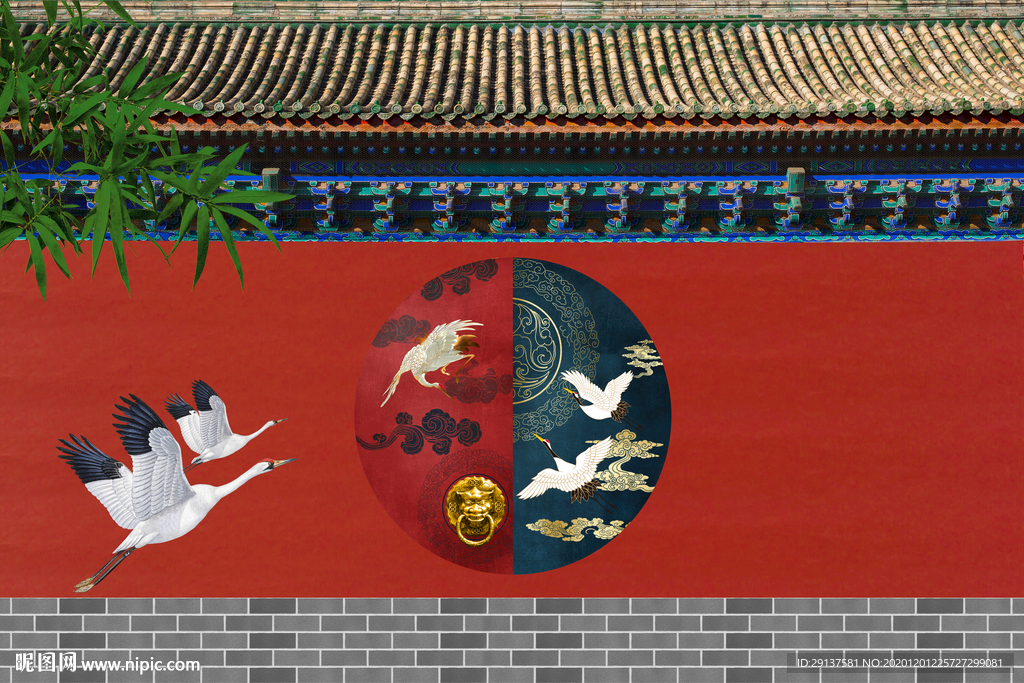 中式中国风故宫红复古背景墙