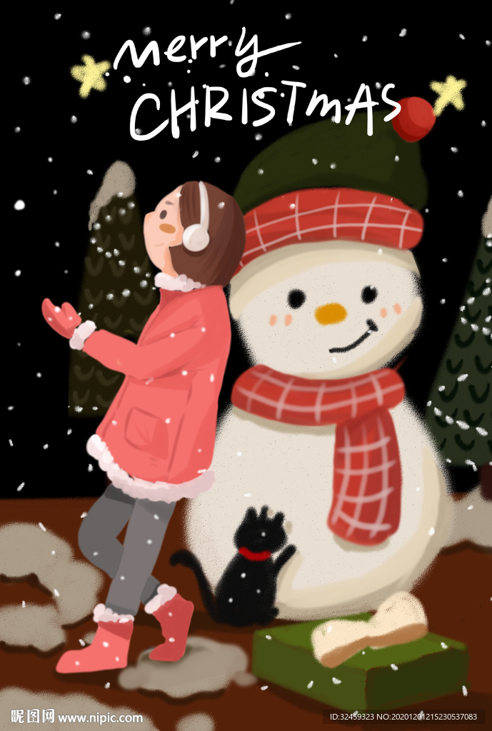 圣诞节海报 雪人 圣诞节快乐