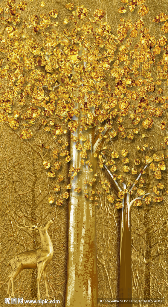 金色发财树装饰画