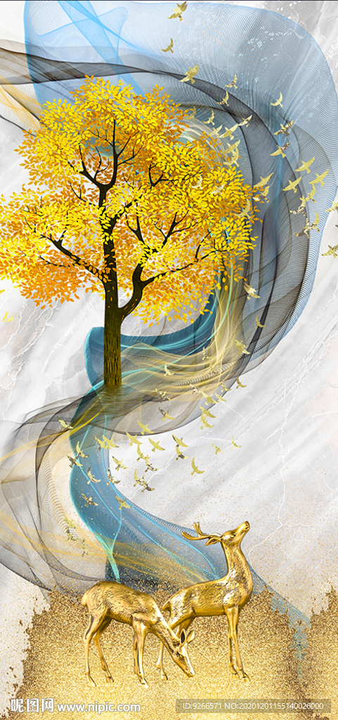 石来运转麋鹿玄关晶瓷画装饰画