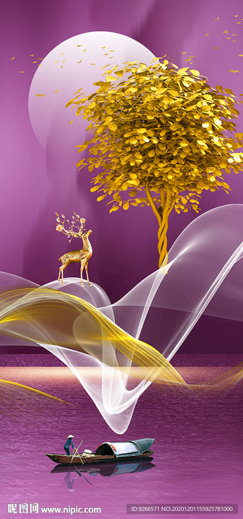 石来运转麋鹿玄关晶瓷画装饰画