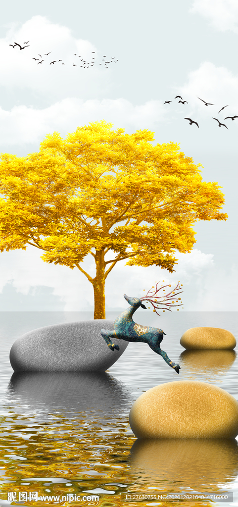 新中式麋鹿装饰画