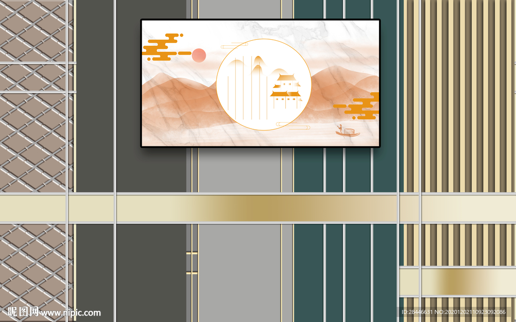 轻奢新中式组合背景墙