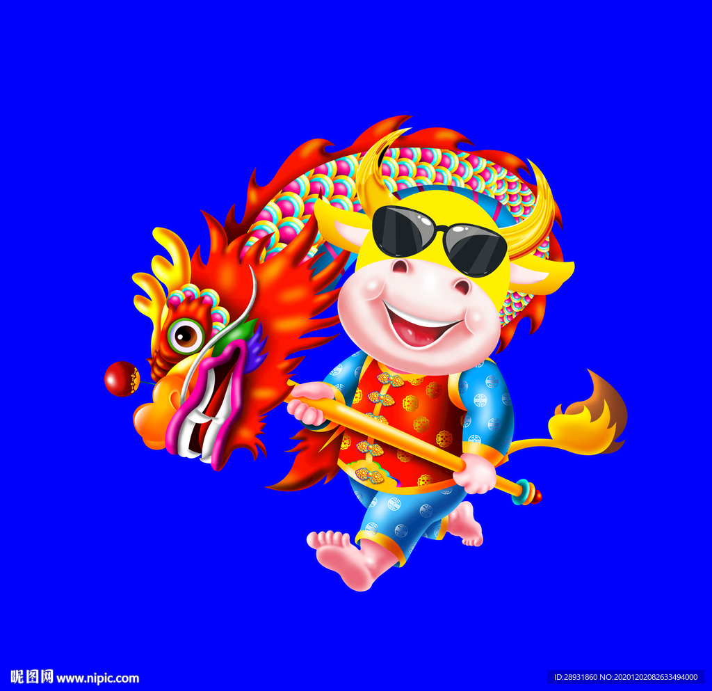 卡通牛牛年牛年门画牛年门贴