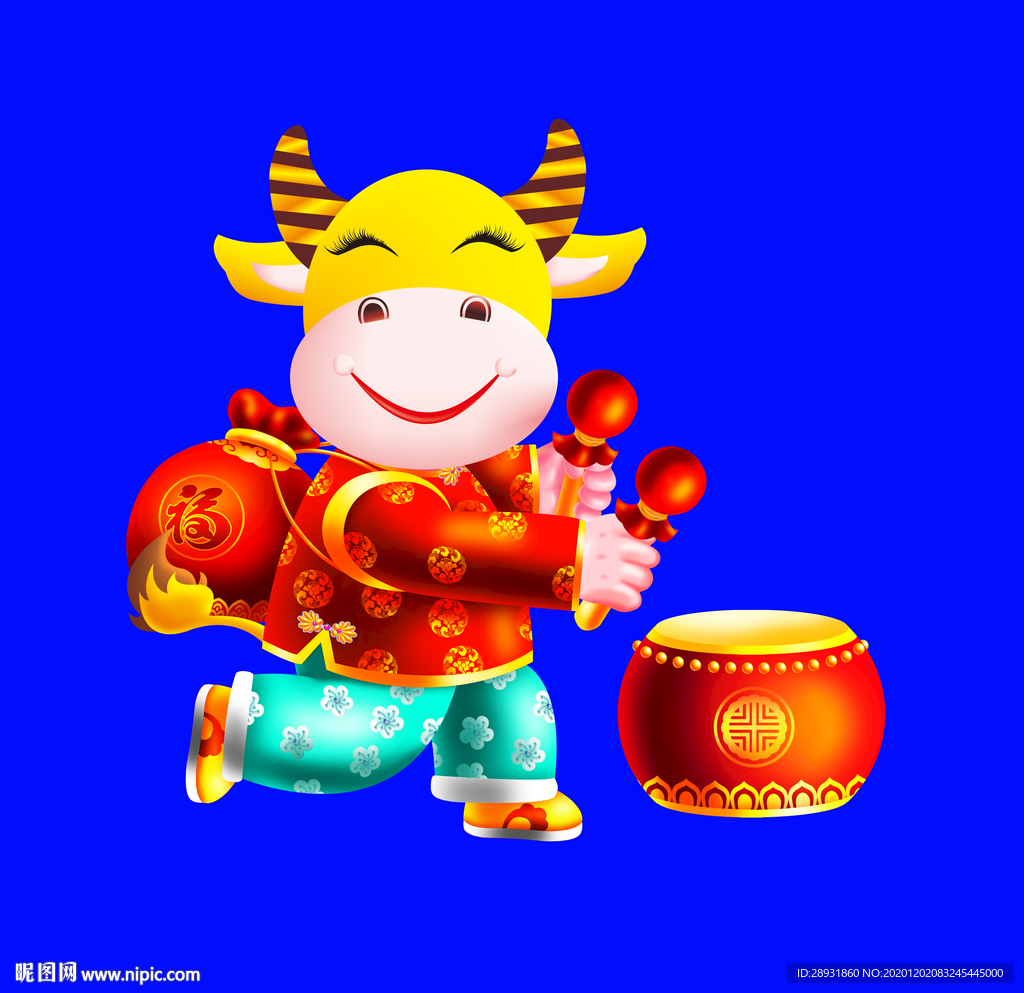 卡通牛牛年门画牛年门贴
