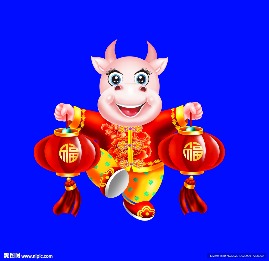 卡通牛牛年牛年门画牛年门贴