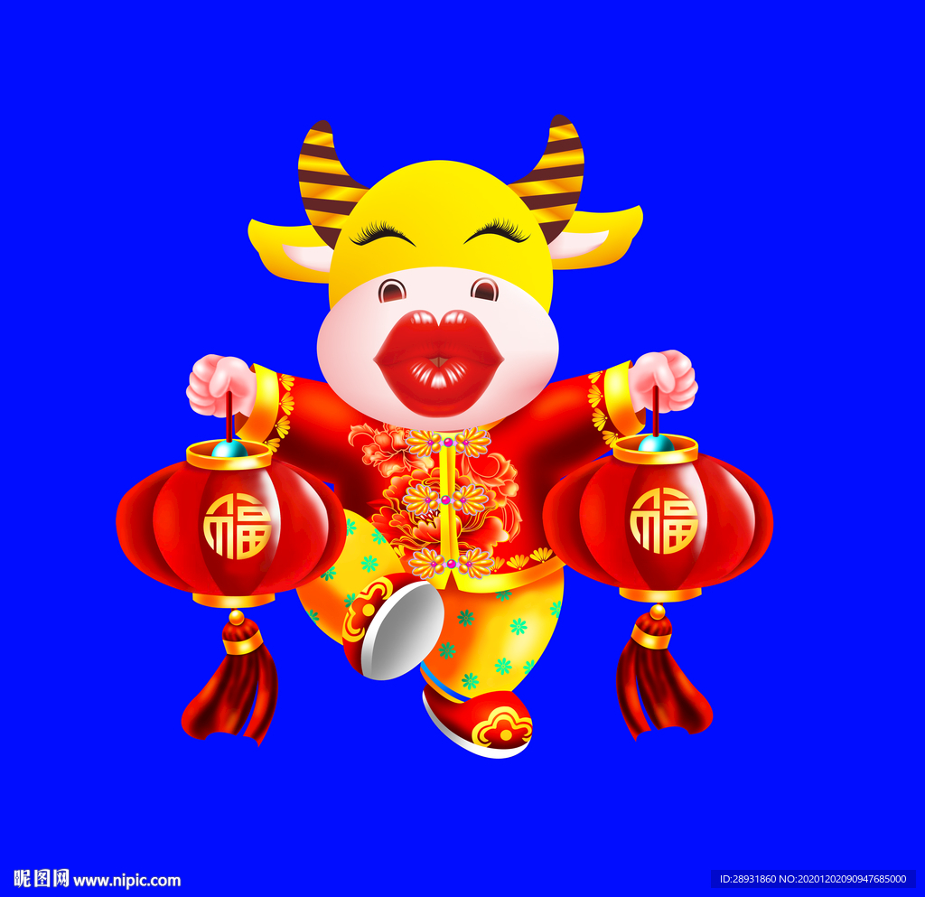 卡通牛牛年门画牛年门贴