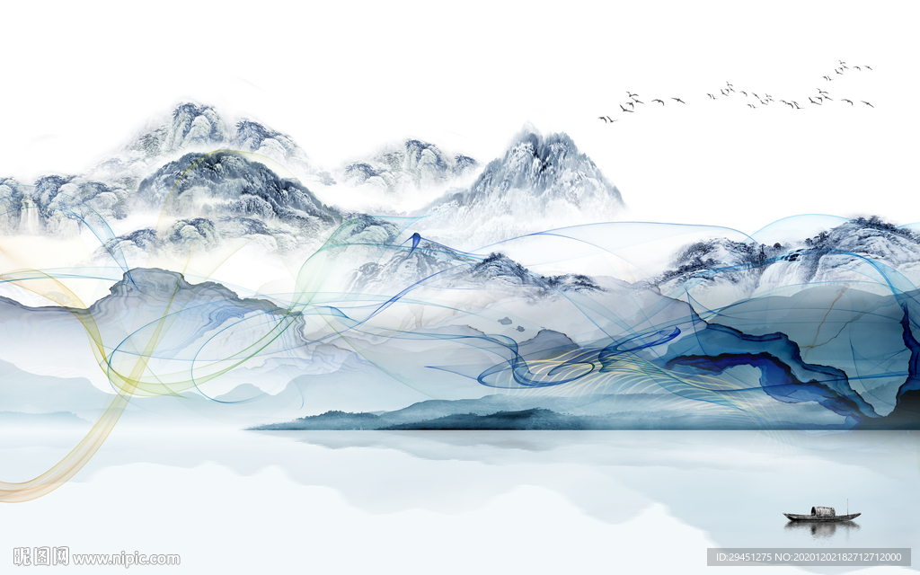 高档 轻奢风格山水 tif分层