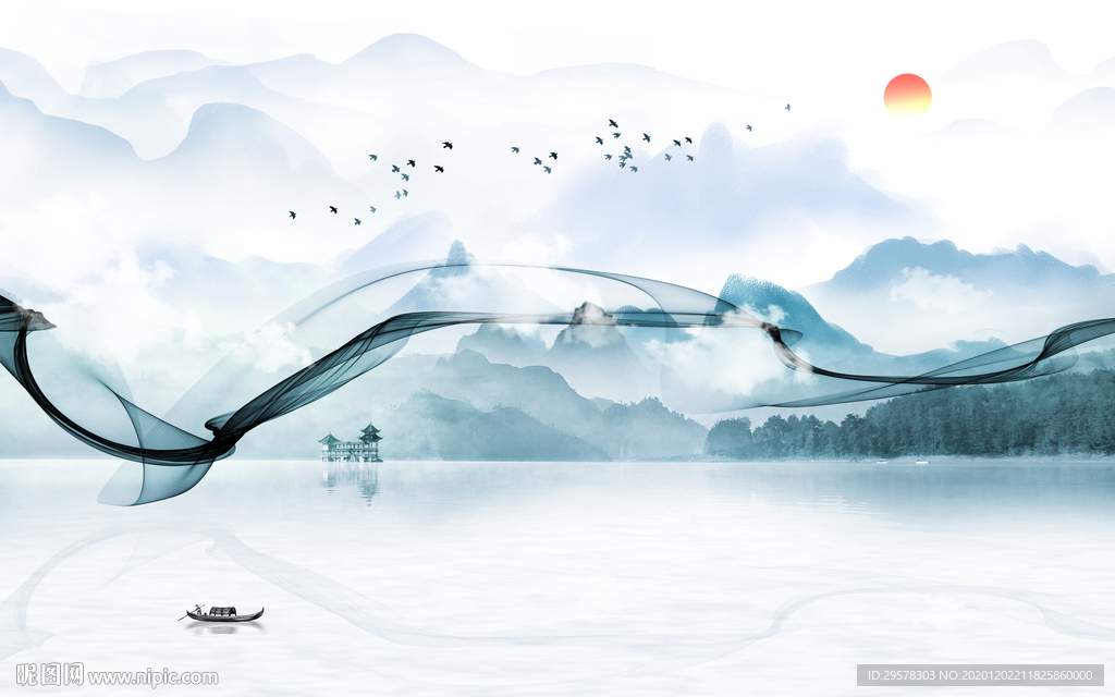 简约客厅中式山水 TIF分层