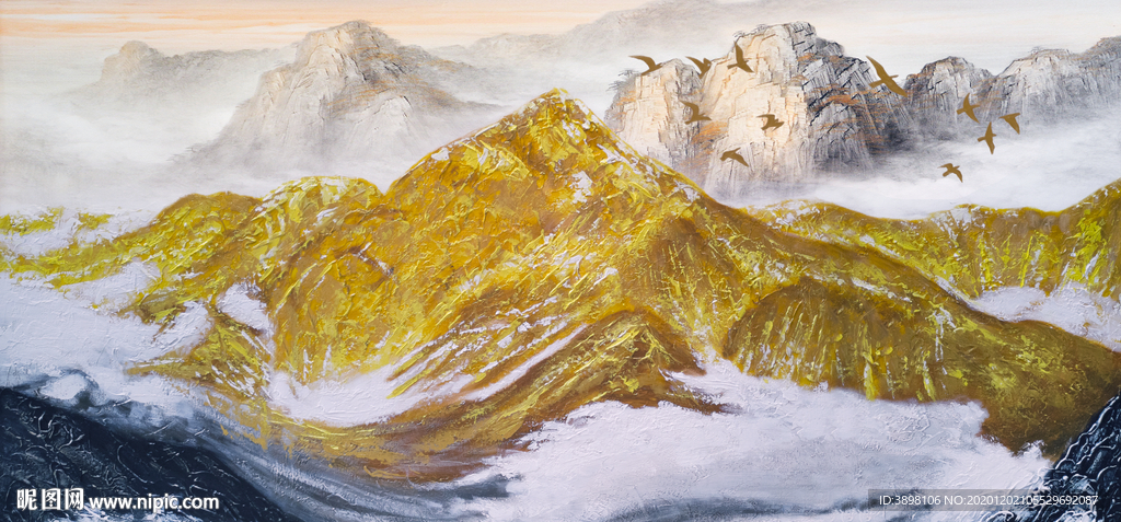 手绘金山山水客厅装饰画