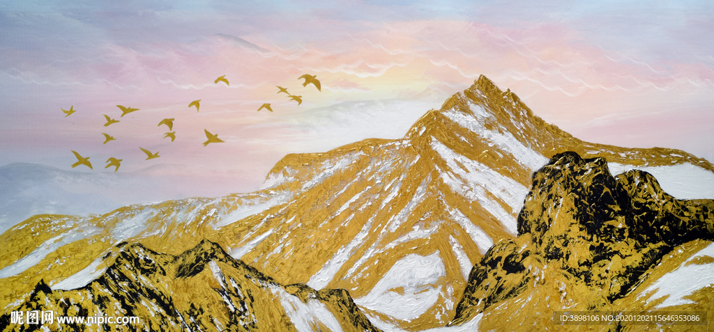 手绘抽象金山客厅装饰画