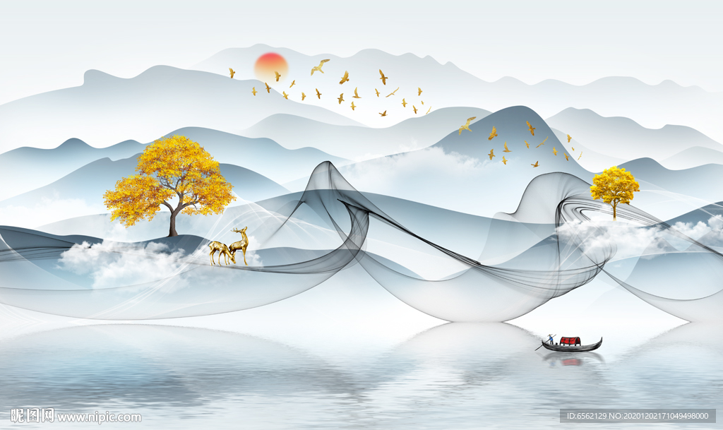 新中式山水背景墙