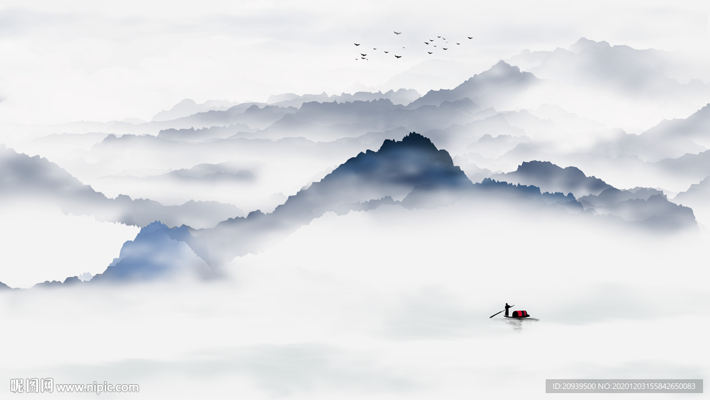 新中式水墨山水背景墙