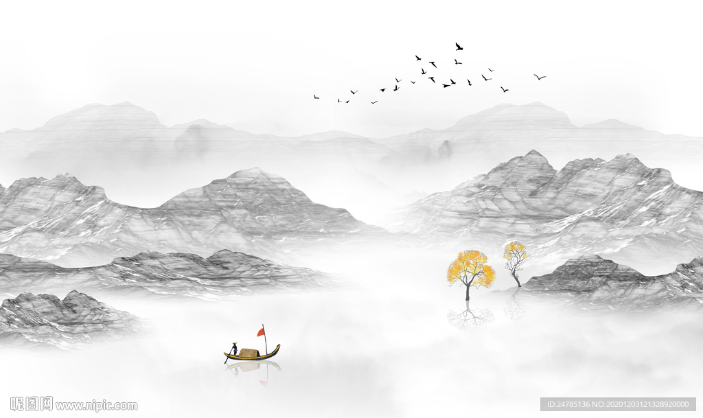 中式水墨山水画