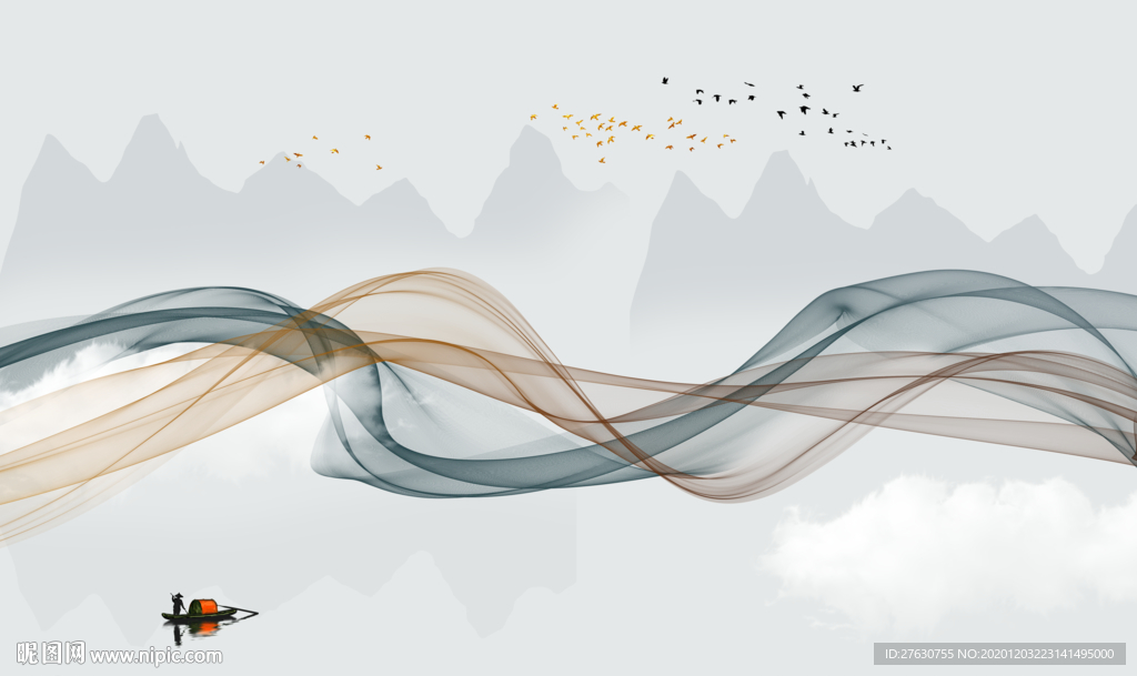 新中式抽象电视背景墙