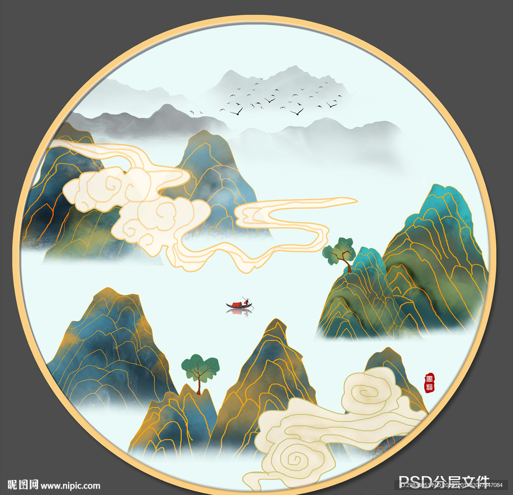 圆形水墨画