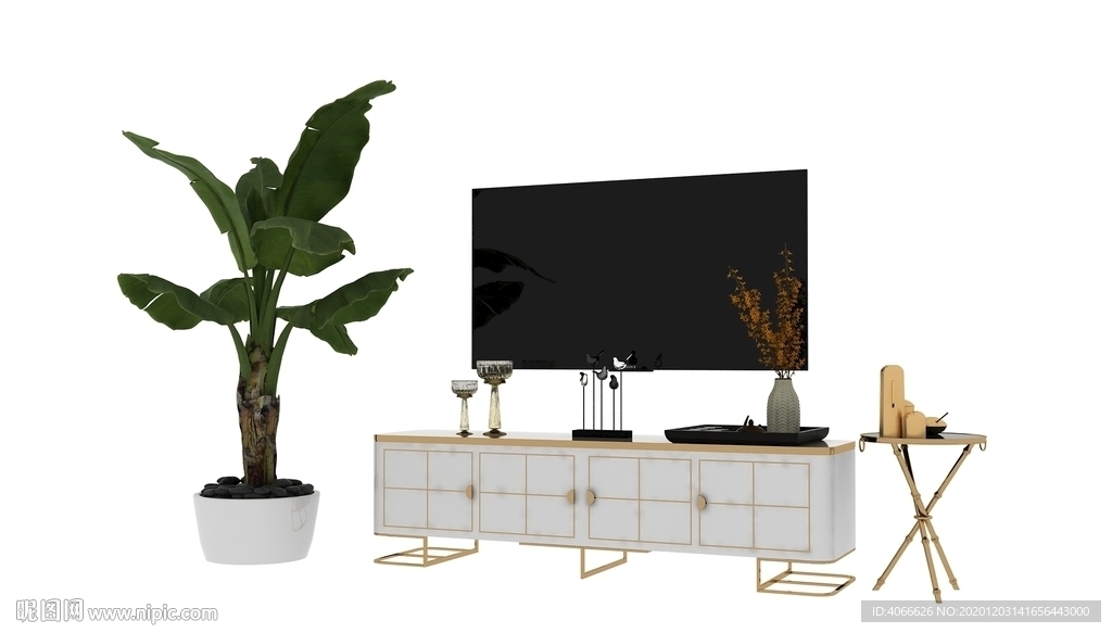 电视墙植物3d模型