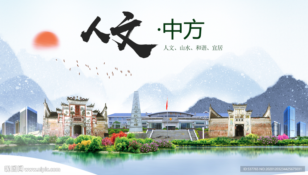 中方人文明生态宜居城市印象海报