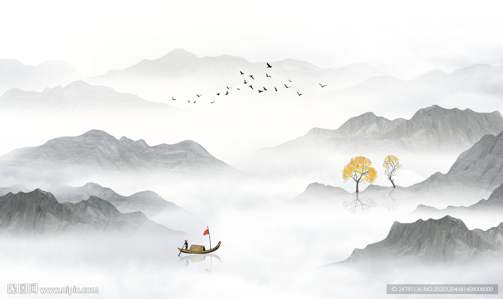 中式水墨山水画