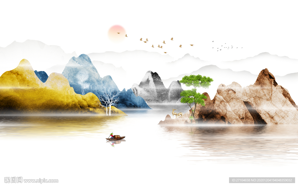 简约轻奢水墨山水背景墙