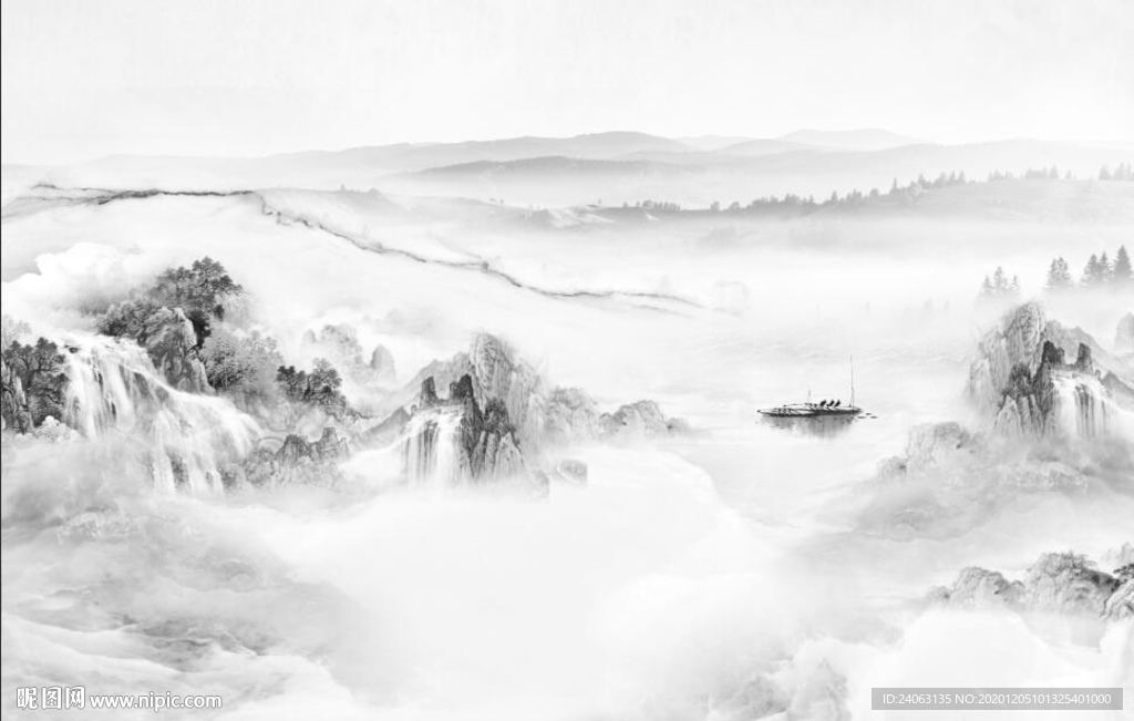 新中式水墨意境山水背景墙