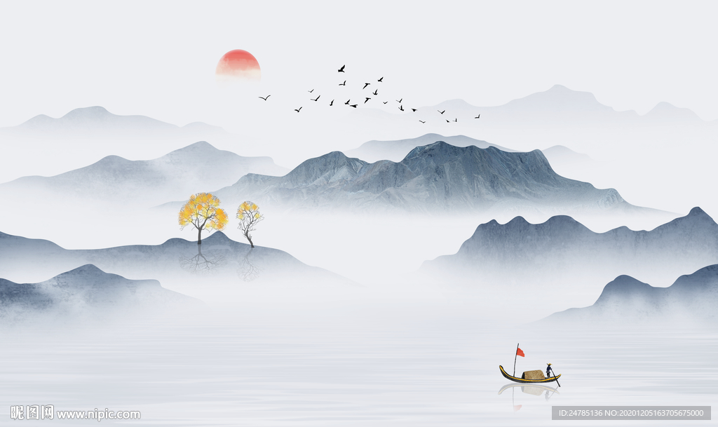 新中式水墨山水画