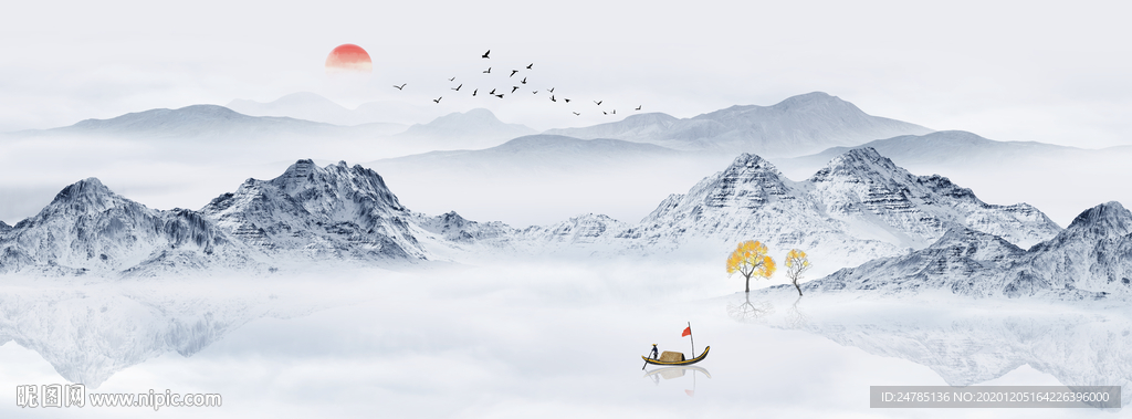 中式水墨山水画