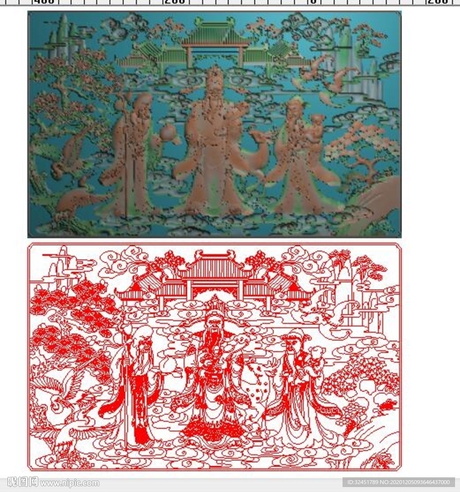 福禄寿精雕图