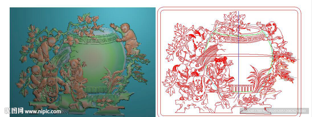 司马光砸缸 精雕图