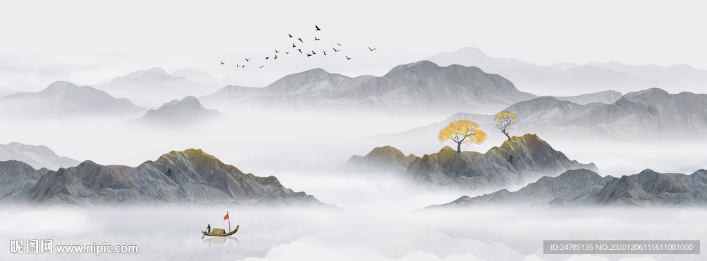 巨幅中式水墨山水画