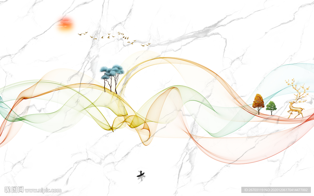 新款爆款山水意境电视背景墙