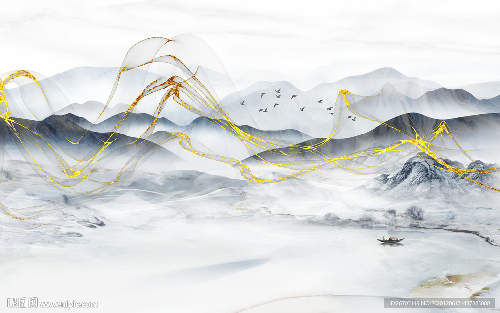 新款爆款现代山水意境电视背景墙