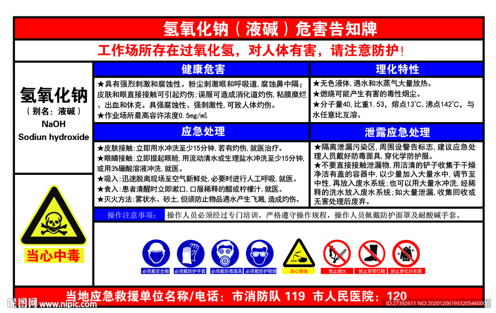氢氧化钠危害告知牌