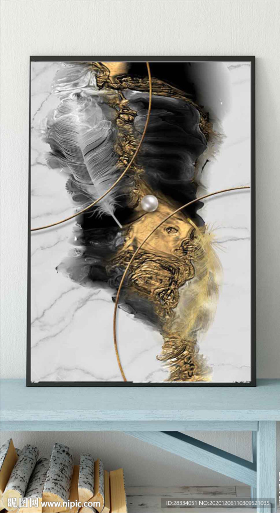 水墨烁金抽象金色油画玄关装饰画
