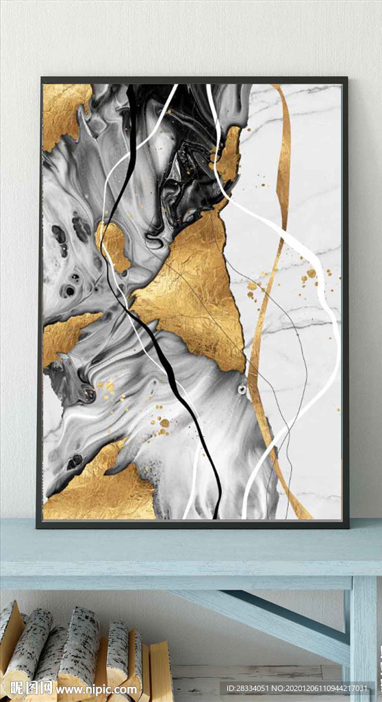 水墨烁金抽象金色油画玄关装饰画